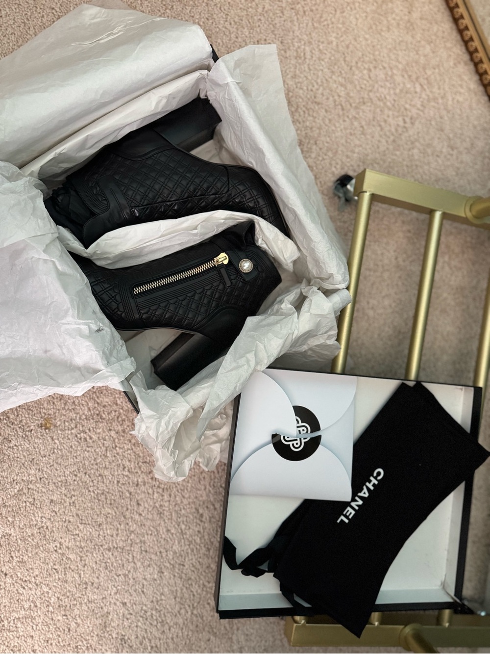 Stunning CHANEL Black Quilted Leather Ankle Boots